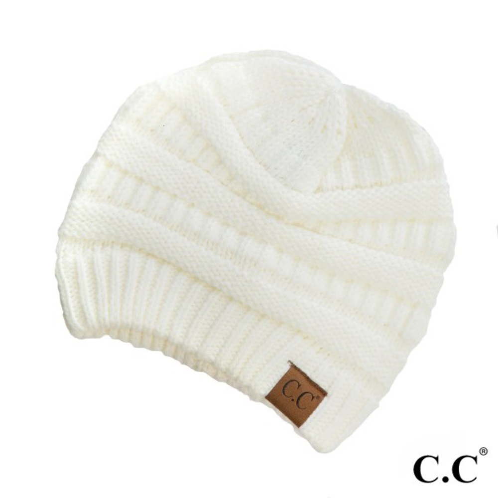 C.C Beanie Cable Knit Winter Hat Ivory White Slouchy Cap | One Size Fits All